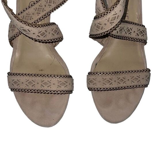 Sole Society Blush Tan Strappy Heels Open Toe Neutral Sandals Suede Sz 9.5 - Picture 5 of 9